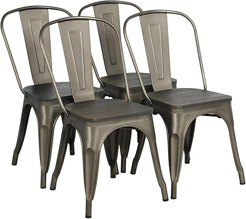 Yaheetech 4 Sedie Vintage Sala Da Pranzo Cucina Bar Industriale Sgabelli Per Cucina Moderni Giardino Esterno Impilabili In Metallo Opaco Antiruggine E Legno Amazon It Casa E Cucina