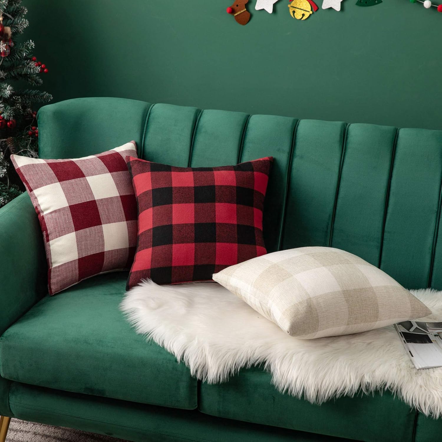 MIULEE Pack of 2 Retro Checkers Plaids Cotton Linen Soft Soild Decorative Square Throw Pillow Covers Home Decor Design Set Cushion Case for Sofa Bedroom Car 18x18 Inch Cream White and White: Home & Kitchen