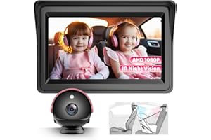 ECOCONUT Car Camera for Baby, 4.3” 1080P HD Screen Baby Car Camera with IR Night Vision, 360° Rotating Adjustable Car Baby Camera for Rear Facing Seat Backseat, Plug and Play Easy Install (Pink)