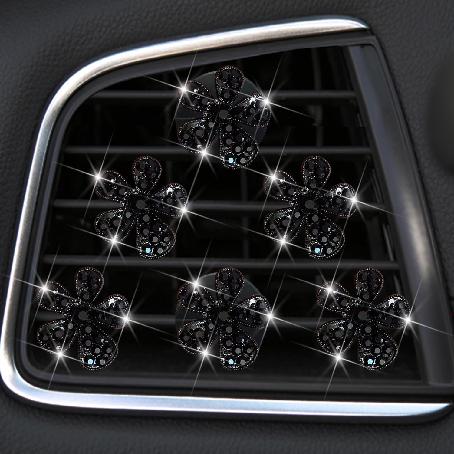 Photo 1 of 6 Pcs Black Daisy Air Vent Clips, Cute Flower Car Air Fresheners Vents Clips Diamond Vent Clip Car Interior Decor Charm Bling Accessories Decoration for Women…