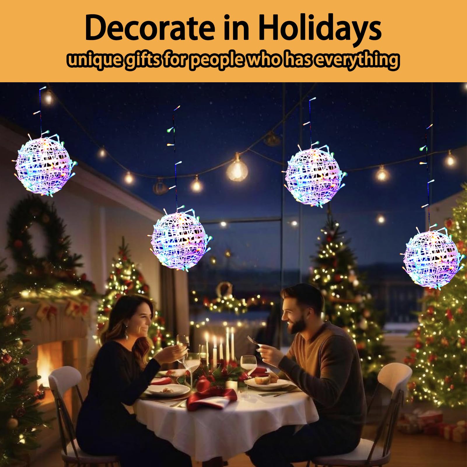 WISEgham Christmas Solar String Lights Outdoor, 5Pc 200LED 32.8ft Solar Powered Globe Fairy Lights Waterproof, 8 Modes Ball Lights Outside for Tree Garden Yard Porch Lawn Holiday Decor, Multicolor