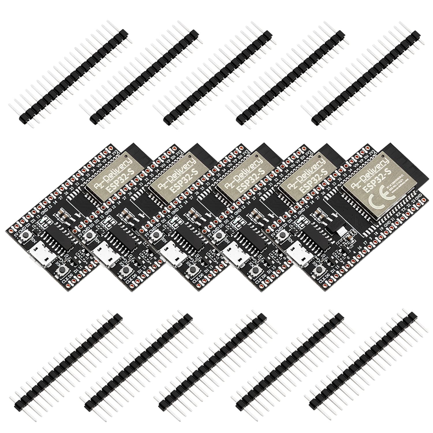 AZDelivery 5 x ESP32S Dev Kit C V4 NodeMCU WLAN/WiFi Development Board unsoldered compatible with Arduino including E-Book! (Successor module of ESP32S Dev Kit C)