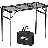 Anbte Folding Grill Table, 3ft Tri-Fold Aluminum Folding Table Adjustable Height Max 27.5" Grill Table with Mesh Desktop, Lig