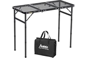 Anbte Folding Grill Table, Aluminum Camping Table Adjustable Height Max 27.5" Picnic Table Small Outdoor Table, Lightweight, 