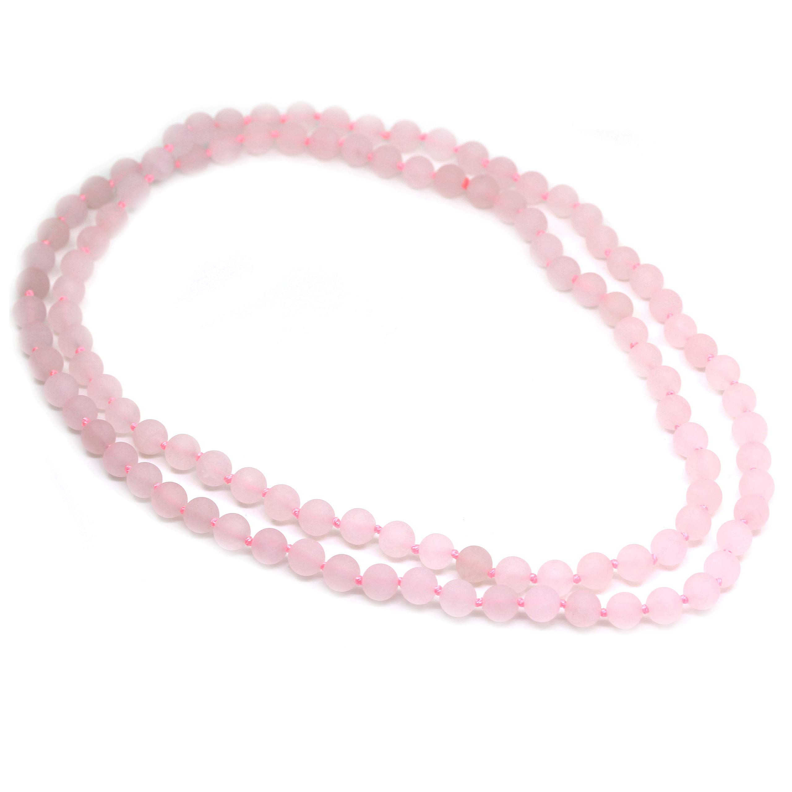 CHENYUE Natural Handmade 8MM Matte Rose Quartz Crystal 108pcs Long Necklace for Prayer Meditation Yoga About 40inches