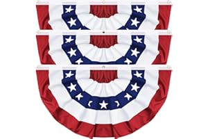 STZMAMIL 3 Pack Large Size 3 X 6 FT American Bunting Flag, 4th of July Decorations USA Pleated Fan Flag Memorial Day Patriotic Half Fan Banner Flag 100% Polyester Fourth July Independence Day Outdoor Indoor Decor
