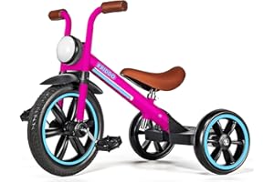 KRIDDO Kids Tricycles Age 2 Years to 5 Years, 12 Inch Puncture Free Rubber Wheel w Front Light, Adjustable Seat Height, Gift 