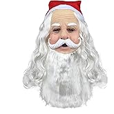 Cosermart Santa Mask Realistic Latex Santa Claus Mask With Beard and Red Hat for Adults Christmas Cosplay Costume, One Size Fits All