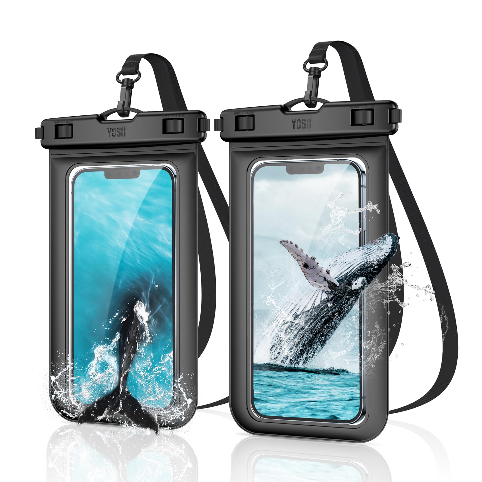YOSH IPX8 Waterproof Phone Pouch 2-Pack, Underwater Phone Case, Waterproof Case with Lanyard, Dry Bag for iPhone 17 16 15 Pro Max Samsung S26 S25 S24 S23 Ultra Xiaomi 17 15 up to 7.0 inches- Black