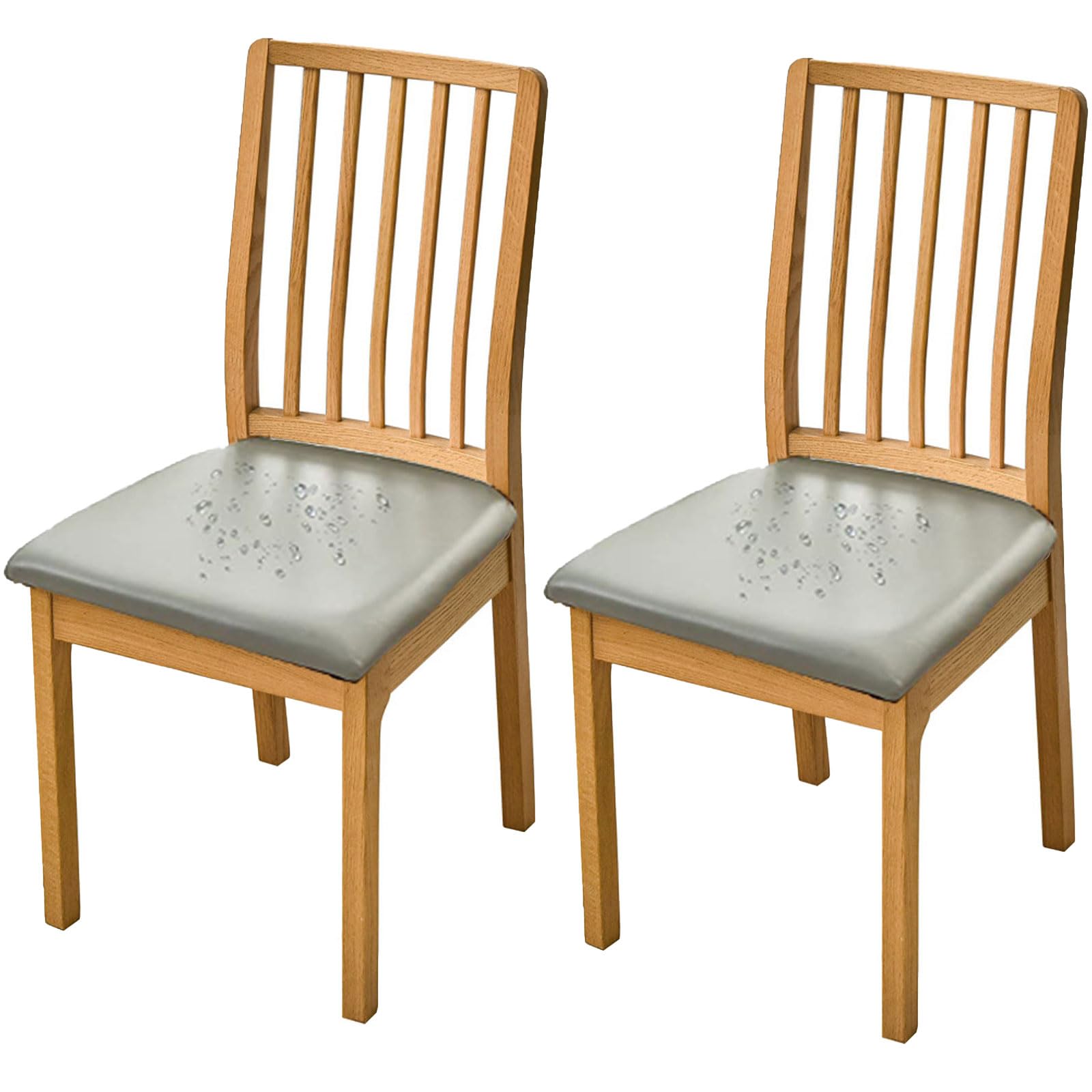 Bestenrose Waterproof Dining Chair Slipcovers - Set of 2 PU Leather Seat Covers for Kitchen & Dining Room Chairs with Removable Fixing Buckle