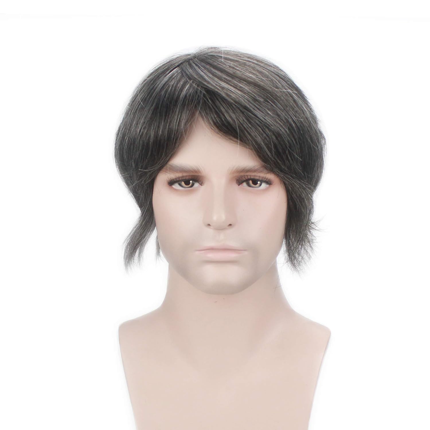 Lordhair Toupee for Men F27P Supper Fine Welded Mono Top with Skin Around and French Lace Front Medium Density 120% Color 1 Mixed 40% Grey Hair（14 Colors Available）