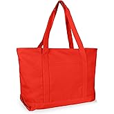DALIX Womens 23" Deluxe 24 oz. Cotton Canvas Tote Bag Zippered in Red
