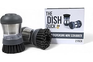 THE DISH DUCK Soap Dispensing Scrub Brush,Palm Sized, Grey (2)