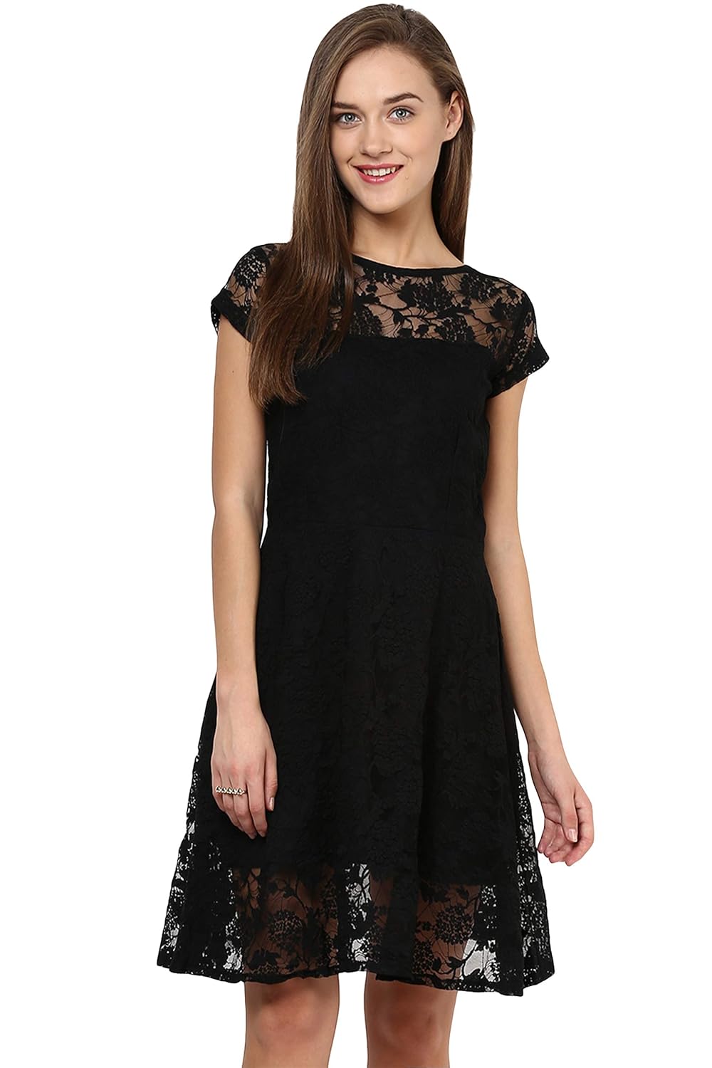 black cap sleeve skater dress