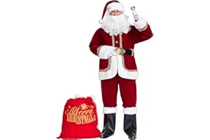 ABALAGU Santa Claus Costume for Men Deluxe 11pcs Adult Professional Santa Suit Christmas Santa Costume Set