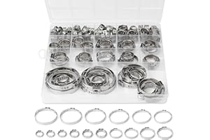 Sieqioor 117PCS 16 Sizes Single Ear Hose Clamp, 304 Stainless Steel Ear Clamp Kit(5.3-48.5mm), Stepless Hose Clamps Cinch Rings for Automotive, Home Appliance Line and Plumbing.