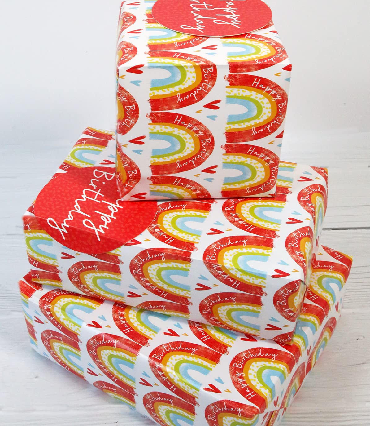 12369A""Rainbows"" Gift Wrap Pack with 2 Sheets & 2 Tags, Plastic Free & Fully Recyclable", Multicoloured