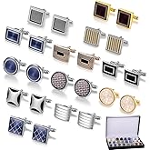 Cufflinks Set 12 Pairs Cuff Links Mens-Fashion Cufflinks for Men-Classic Silver-tone Gold-tone Cuff links for Business Wedding Party Gift Box