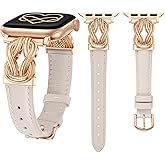 Wearlizer Leather Band Compatible with Apple Watch Bands for Women 40/38/41/44/42/45/46/49mm Fancy Dressy Slim Bracelet with Design Interlock Buckle for iWatch Series 11 10 9 8 7 6 5 4 Ultra/SE 3 2 1