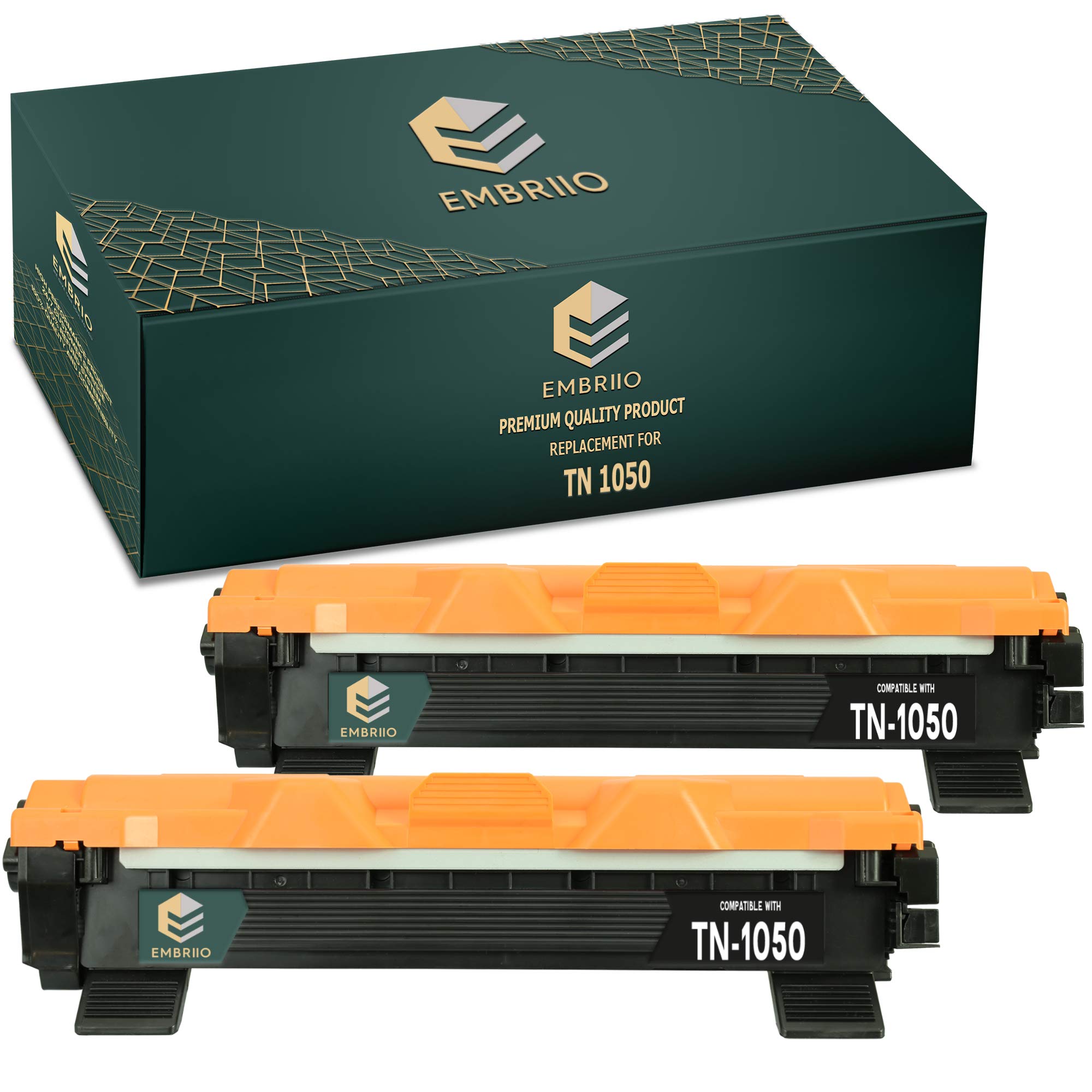 EMBRIIO TN-1050 TN1050 Set of 2 Compatible Toner Cartridges Replacement for Brother HL-1110 HL-1112 DCP-1510 DCP-1512 DCP-1610W DCP-1612W HL-1210W HL-1212W MFC-1810 MFC-1910W
