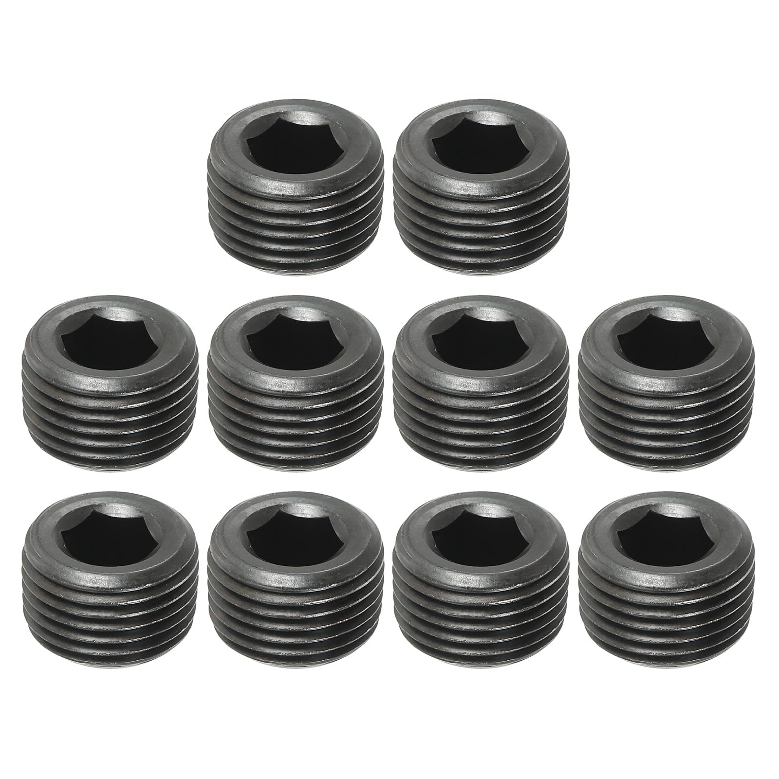 PATIKIL 1/2PT Male Pipe Plug Internal Hex Thread Socket, 10 Pcs Solid Stainless Steel Pipe Plug Fitting Set Hex Counter Sunk Pipe Plug for Pipe Air Tanks, Black