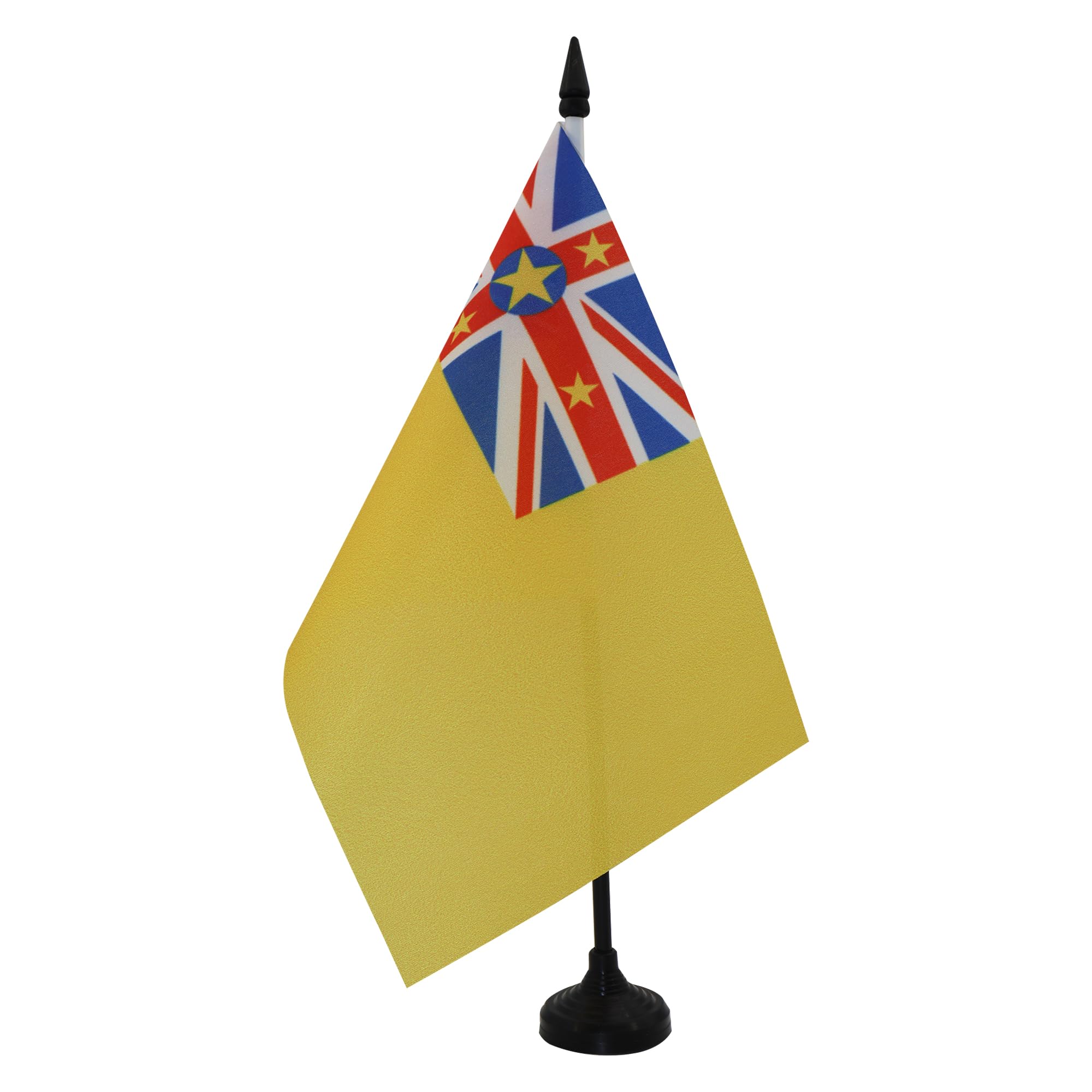 AZ FLAG Niue Table Flag 5'' x 8'' - Niuean Office Decoration 100% Polyester 21 x 14 cm - Mini Desk Flag with Pole and Black Plastic Base — image 1