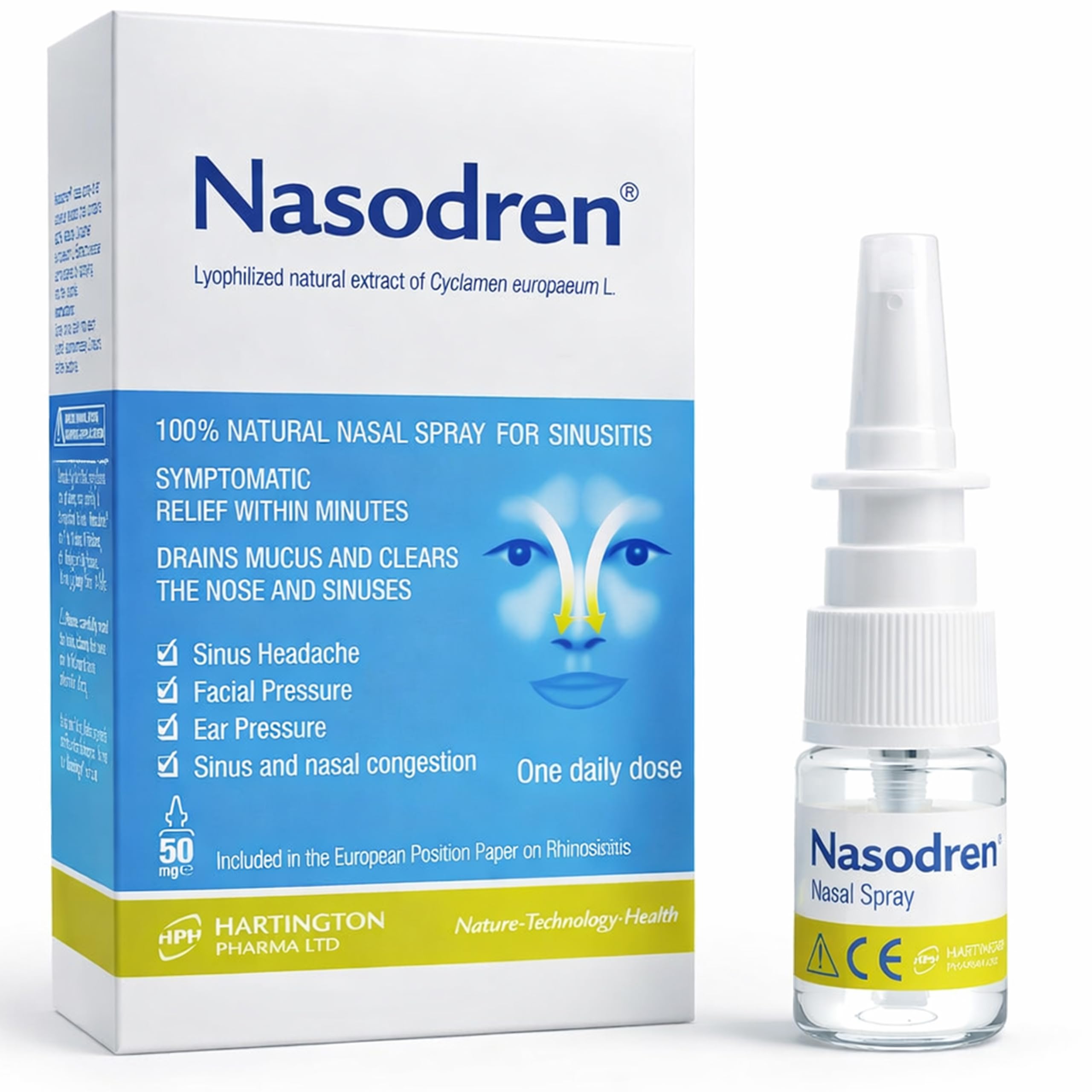 Nasodren Nasal Spray for Sinus Infection Relief, First Defence Against Cold, Allergies, Flu, Blocked Nose, Inactivates Viruses,Relieves Cough Symptoms