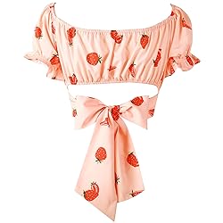 COOUFE Women's Crop Tops Ruffle Short Sleeve Tie