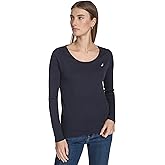 Nautica Womens Long Sleeve Solid Scoop Neck Cotton T-Shirt