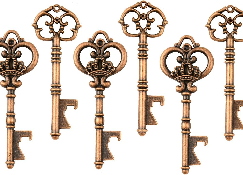 Mixed 20 Extra Large Key Shape Bottle Openers Antique Copper Skeleton Keys Wedding Party Favor