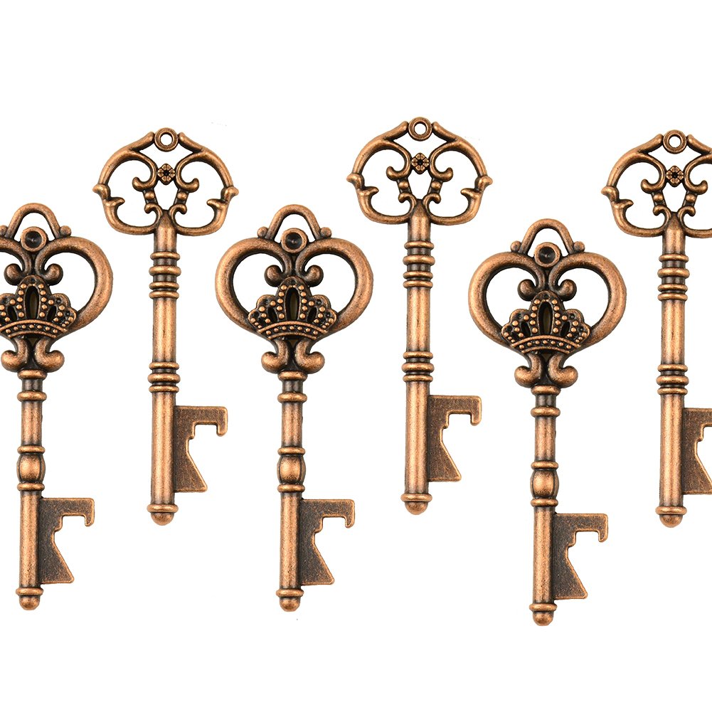 Mixed 20 Extra Large Key Shape Bottle Openers Antique Copper Skeleton Keys Wedding Party Favor - 2 Styles,20 Key Openers (Antique Copper)