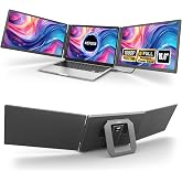 KEFEYA 15.6" Laptop Screen Extender, 1 Cable Connect, Triple Laptop Monitor Extender with Magnetic Power Bank, 1080P FHD Monitor for Laptop, Compatible with Mac, Windows, Android for 13-17" Laptops