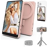 Vamvo Selfie Monitor Screen, Vlog Magnetic with Remote Control, 1080P Wireless Screen Mirroring Video Recording for Android iOS, for Content Creator, Live Stream & TikTok (Pink)
