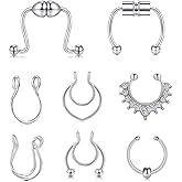 MODRSA Fake Nose Ring Hoop Double Fake Septum Rings Fake Nose Piercing Clip on Earring Hoops Faux Nose Rings Lip Ring