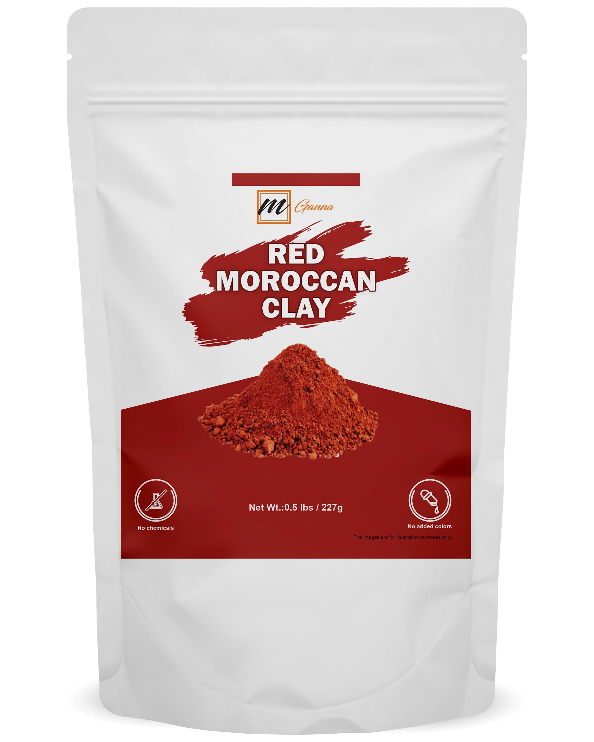 mGanna 100% Natural Moroccan Red Clay Powder 0.5 LBS / 227 GMS for & Skin firming, Hair Masks, Scrubs, Creams and Soap Making