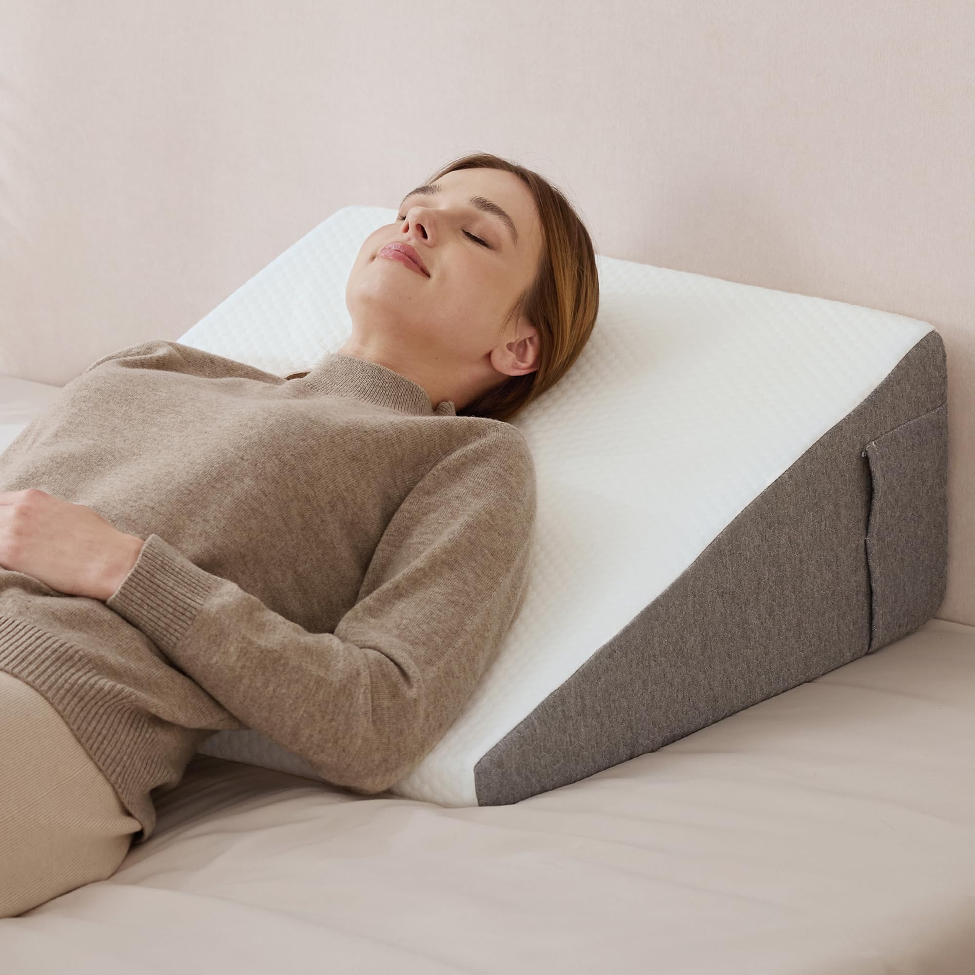 Photo 1 of Wedge Pillow with Foam Top for Sleeping,Reading and Rest, 8 Inch Elevated Support Triangle Bed Pillow for Legs and Back Support with Washable Cover