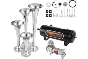 VEVOR Train Horns Kit, 4 Trumpet Air Horn Kit, 150dB Train Horns for Pickup Trucks, 12V 160 psi Air Compressor 2.6 Gal/10 L T