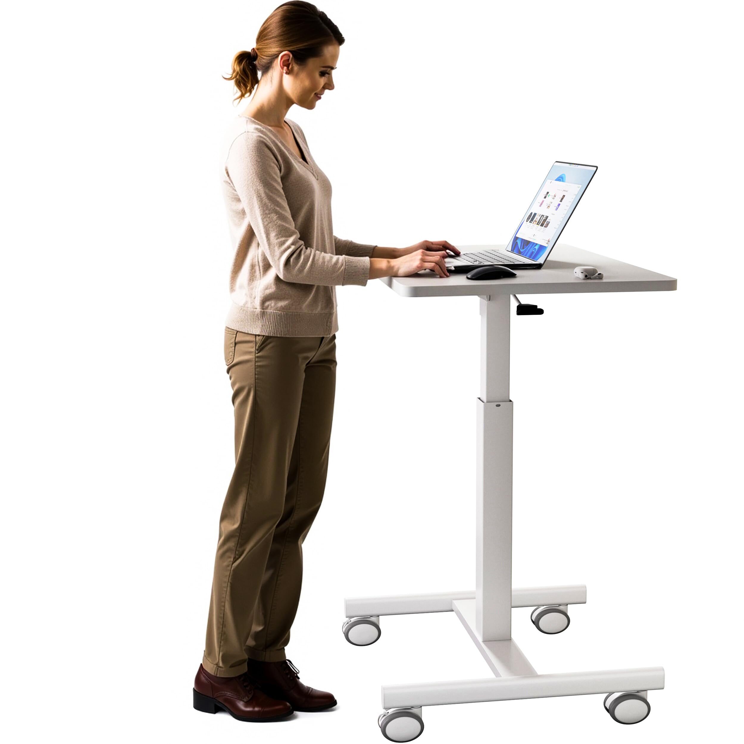 Photo 1 of (PARTIAL SET) (MISSING LEGS) GallopFun Mobile Laptop Standing Desk Adjustable Height, Small Mobile Desk Workstation with Wheels, Portable Rolling Computer Desk Cart for Home Office Classroom (White)