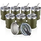 MEWAY 12oz/8Pack Coffee Mug With Lid, Insulated Stainless Steel Reusable Coffee Cup, Double Wall Durable Coffee Mug, Powder Coate,For Coffee, Beer, Home, Office(Army Green,8 Pack)