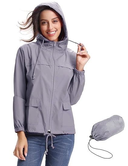 Abollria Damen Regenjacke Wasserdicht Kurze Hoodie Jacke für Herbst Leichte Windjacke Fahrrad mit Kapuze