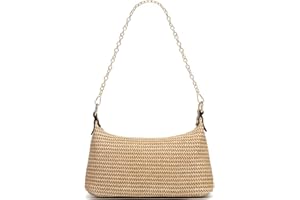 CROJUYI Straw Shoulder Bag for Women Soft Small Woven Shoulder Purse Handbag,Beach Tote Straw Bag for Summer