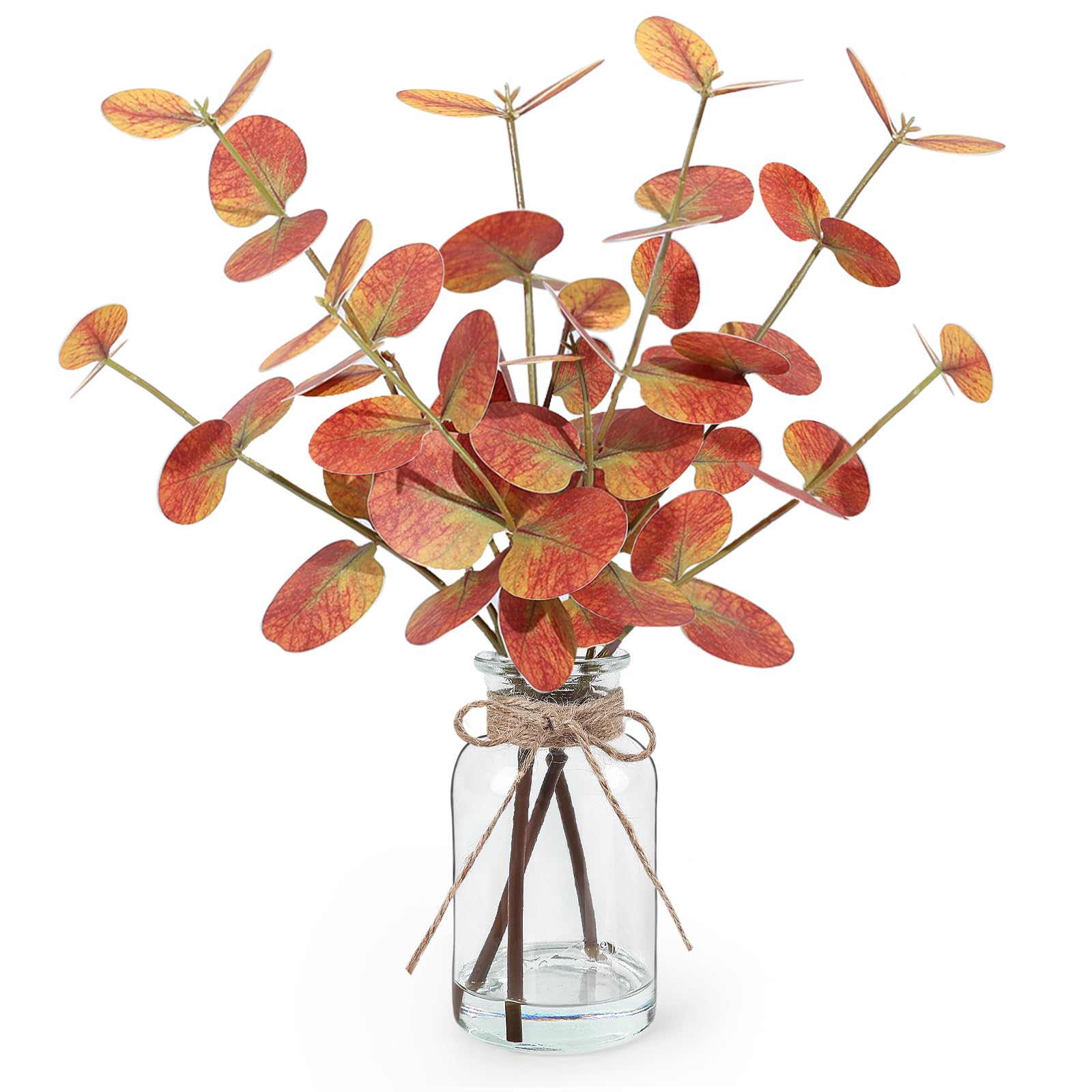 Photo 1 of Fall Artificial Eucalyptus Stems in Glass Vase with Faux Water 14" Autumn Eucalyptus Branches Fall Home Table Decor Fake Fall Plants Stems for Farmhouse Kitchen Bathroom Decorations