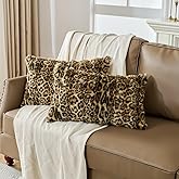 Animebody Cheetah Print Faux Fur Fluffy Pillowcases,Plush Soft Throw Pillow Covers, Fuzzy Decorative Leopard Print Pillow Cases, Furry Brown Leopard Cushion Covers for Couch Sofa-12x20 inch Set of 2