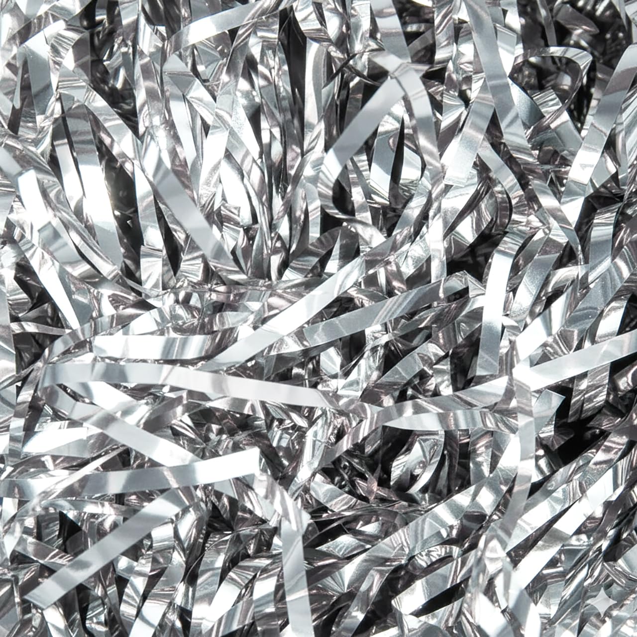 Emartbuy Silver Metallic Tinsel Foil Shredded Paper Filler – Decorative Crinkle Cut Shreds for Gift Boxes, Hampers, Baskets & Packaging – Lightweight & Reusable – Approx 100 Grams