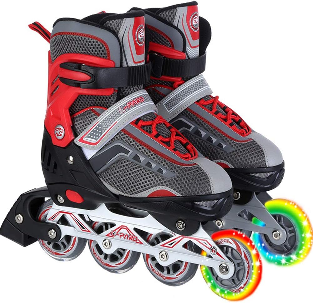 QMMD Inline Skates for Adults, Roller Blades Adjustable size for Men, Fun Illuminatin Roller Skates Profession, Comfortable, Great for Beginners,Black,XL（6.5─9UK / 41─44EU）