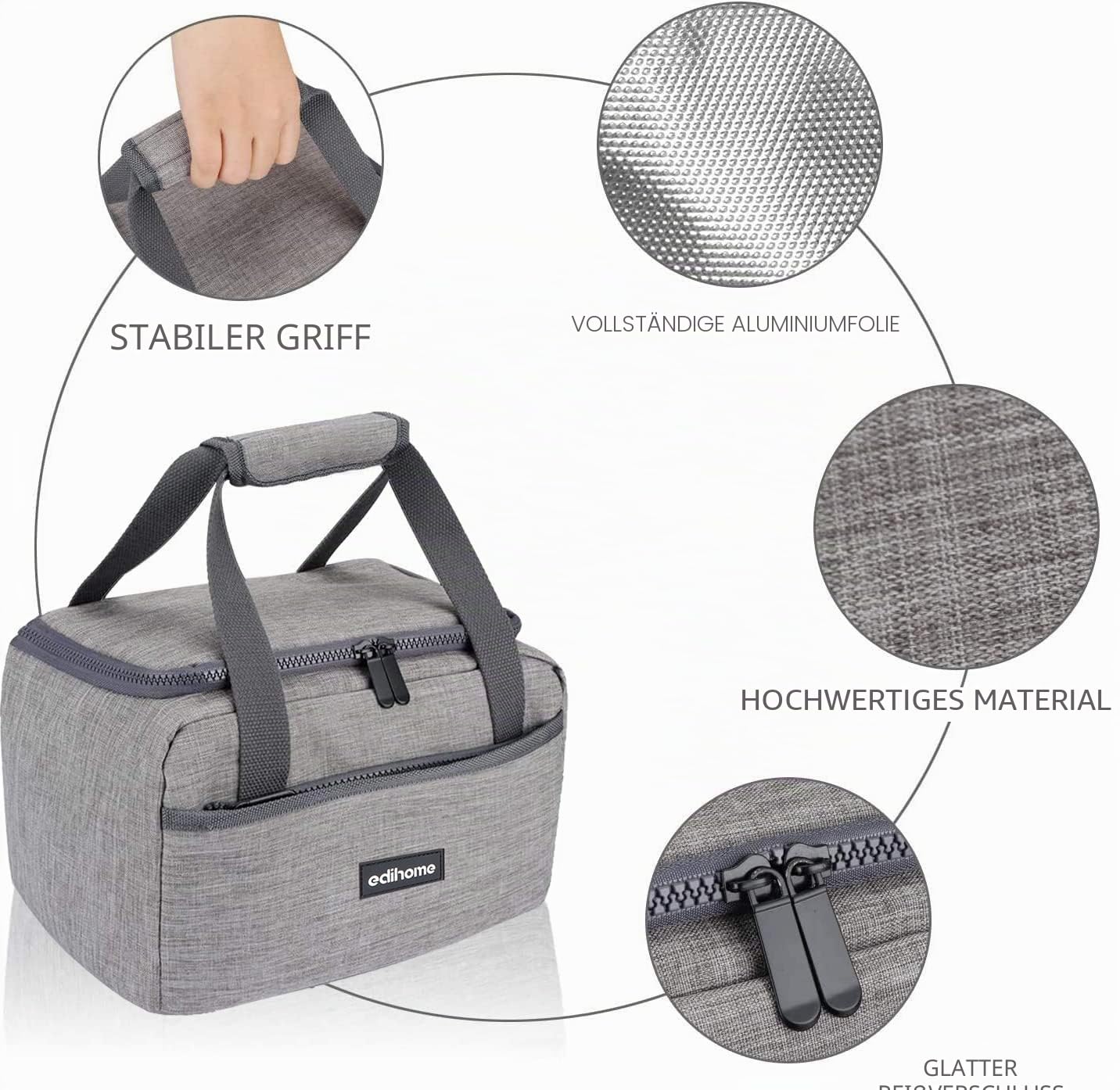 edihome, Kühltasche Klein, Lunchbag, Kühltasche, Faltbar, 8L, Thermo Lunchbox, Isolierte, für Mittagessen, Arbeit, Camping oder Reise, Tragbar (Grau) 2