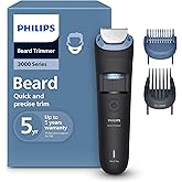Philips Beard Trimmer 3000 Series - Self-sharpening Metal Blades, 40 Lock-in Settings, Lift&Trim Comb, 100% Waterproof, Batte