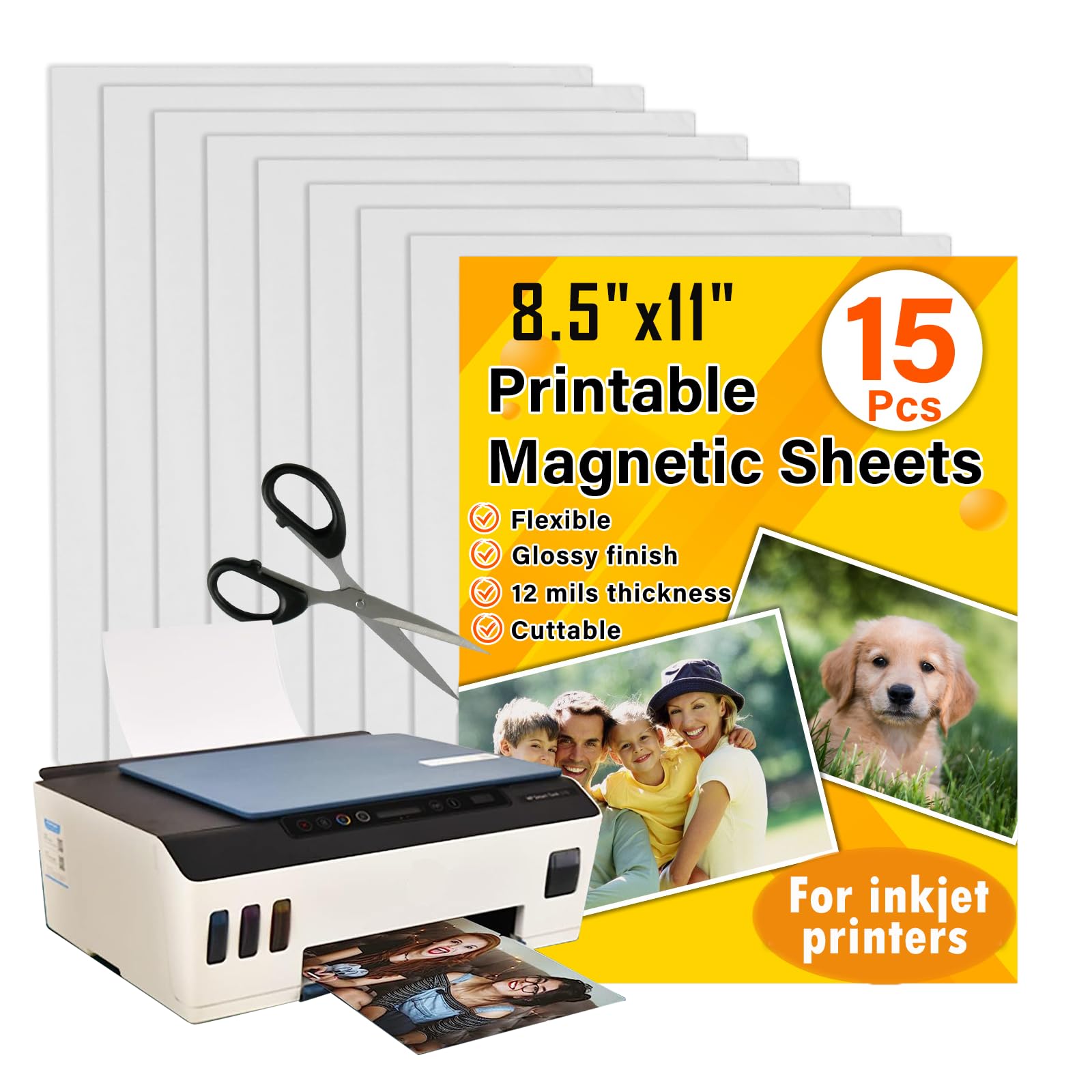 Photo 1 of Towjug Printable Magnetic Sheets 8.5x11 Inches, 15 Sheets Glossy Print Paper Non-Adhesive Backing, 12mil Thickness for Inkjet Printers DIY Flexible Magnet Photos