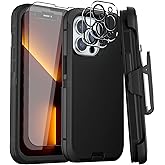 GYJ Case for iPhone 13 Pro Max Case 6.7" Belt-Clip Kickstand Holster with 2 Screen Protector + 2 Camera Lens Protector,Full Body Heavy Duty Military Grade Drop Protection Cover (Black+Clip)