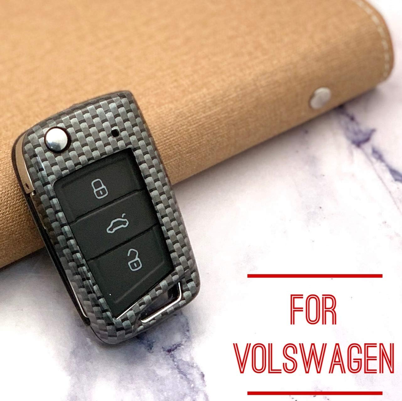 SecondStage Carbon Fiber Car Key Case Shell for VW Tiguan Golf 7/7.5 Lamando Teramont Sportsvan Touran L Lavida Flip - Image 4